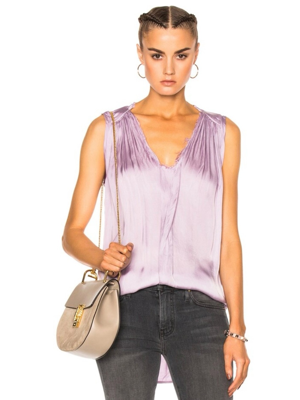Raquel Allegra Soft Lavender Satin V-Neck Sleeveless Camisole